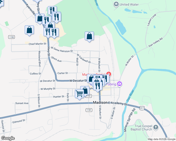 map of restaurants, bars, coffee shops, grocery stores, and more near 221 North Franklin Street in Madison