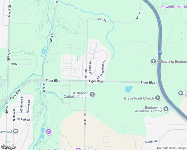 map of restaurants, bars, coffee shops, grocery stores, and more near 1506 Northeast Greenbrier Court in Bentonville