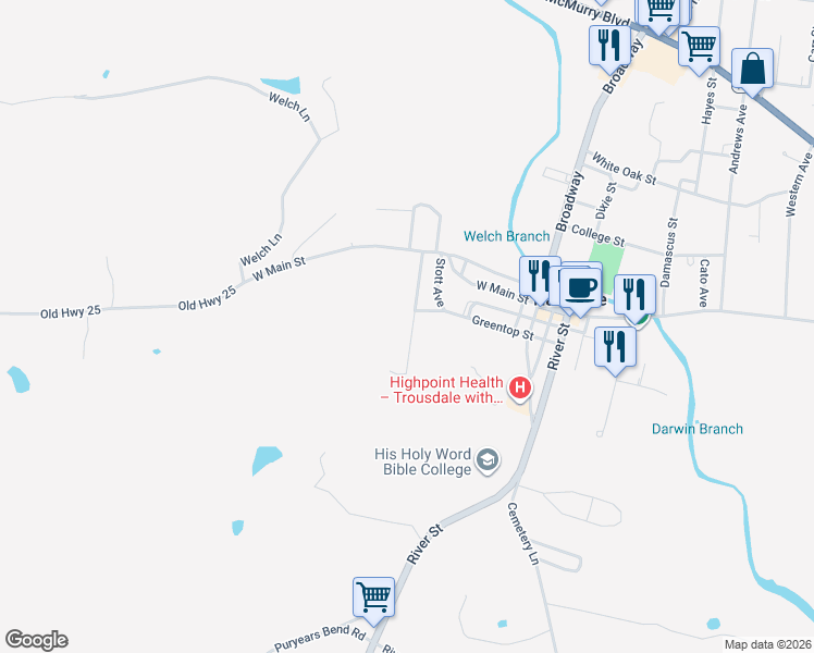 map of restaurants, bars, coffee shops, grocery stores, and more near 124 Morrison Street in Hartsville