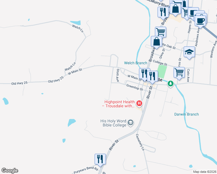 map of restaurants, bars, coffee shops, grocery stores, and more near 124 Morrison Street in Hartsville