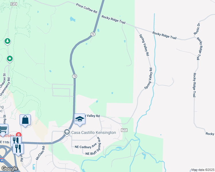 map of restaurants, bars, coffee shops, grocery stores, and more near 9656 Arkansas 72 in Bentonville