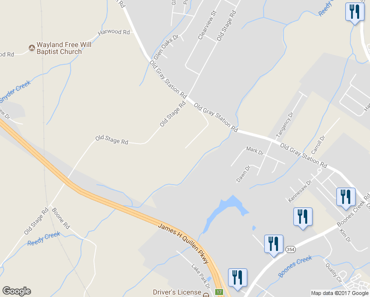 map of restaurants, bars, coffee shops, grocery stores, and more near 648 Grays Pointe Court in Johnson City
