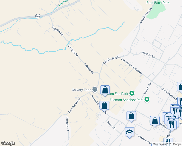 map of restaurants, bars, coffee shops, grocery stores, and more near 646 Callejon Road in Taos