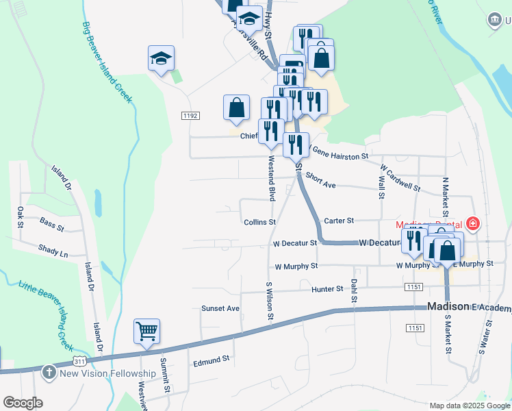 map of restaurants, bars, coffee shops, grocery stores, and more near 605 Cobb Street in Madison