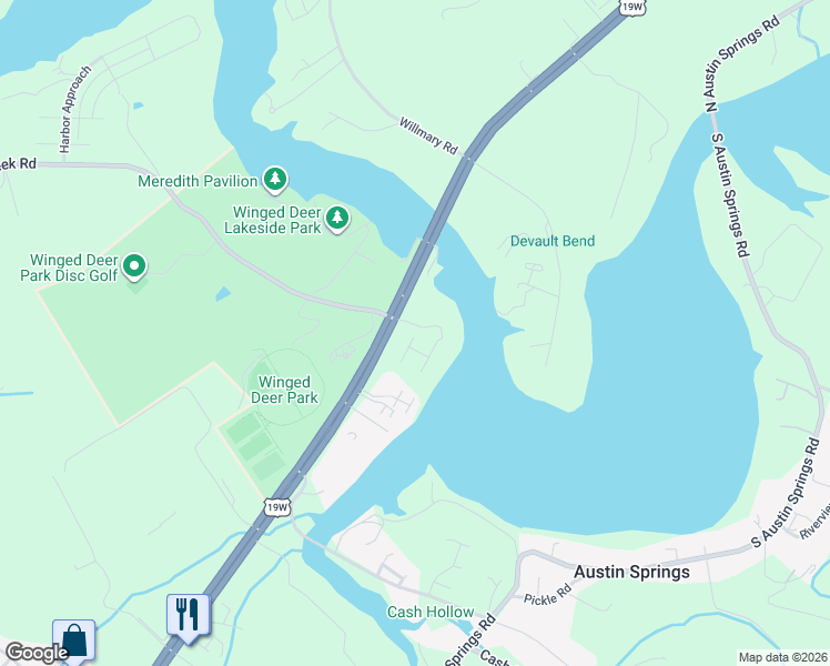 map of restaurants, bars, coffee shops, grocery stores, and more near 14 Palisades Pointe in Johnson City