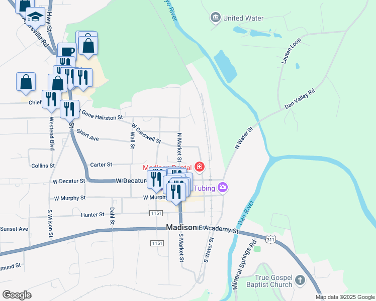 map of restaurants, bars, coffee shops, grocery stores, and more near 104 West Cardwell Street in Madison