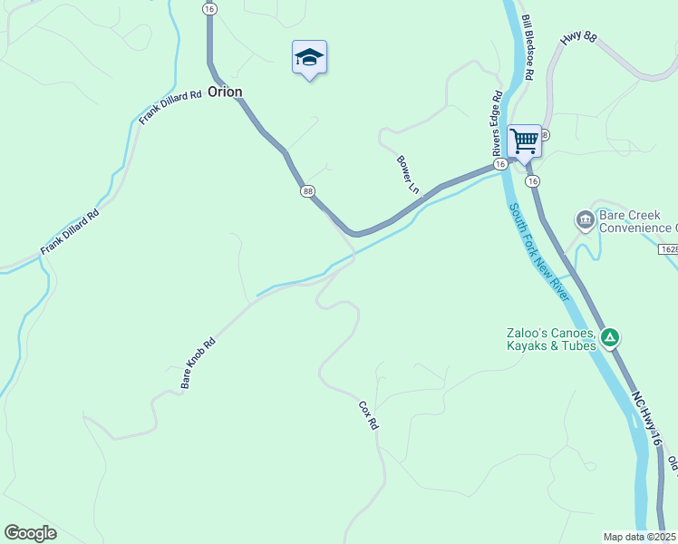map of restaurants, bars, coffee shops, grocery stores, and more near Bare Knob Road in Ashe County