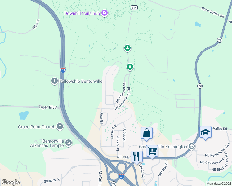 map of restaurants, bars, coffee shops, grocery stores, and more near 1903 Northeast Frost Drive in Bentonville