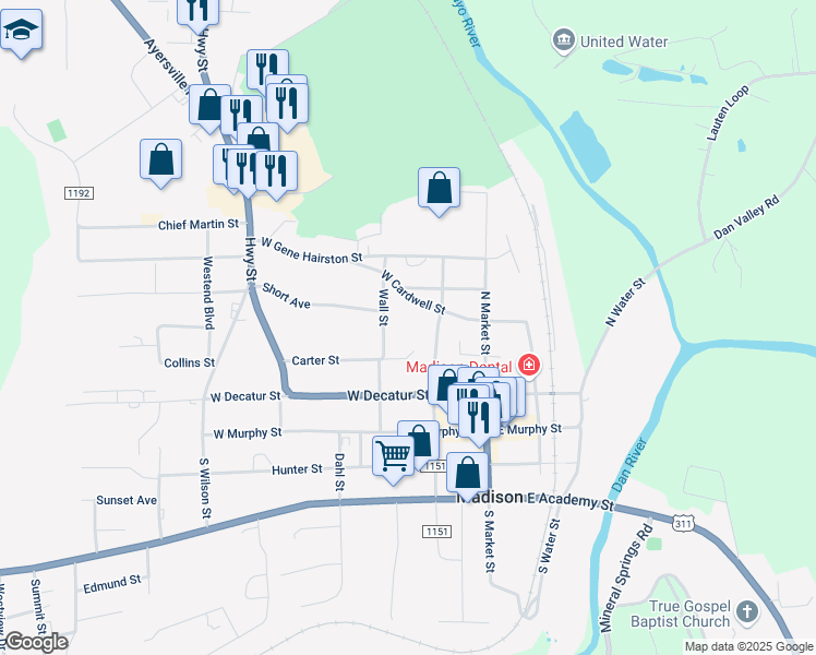 map of restaurants, bars, coffee shops, grocery stores, and more near 200 Tidball Avenue in Madison