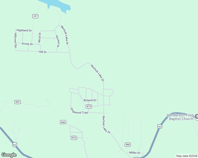 map of restaurants, bars, coffee shops, grocery stores, and more near 1545-1555 Norfork Lake Drive in Henderson