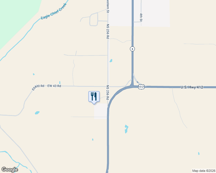 map of restaurants, bars, coffee shops, grocery stores, and more near E0430 Road in Cleo Springs