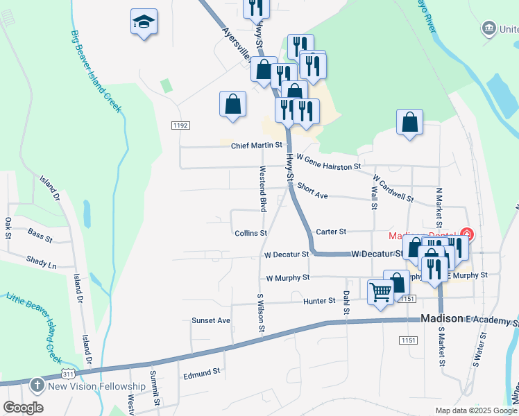 map of restaurants, bars, coffee shops, grocery stores, and more near 309 West End Boulevard in Winston-Salem