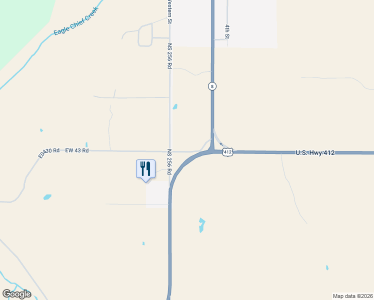 map of restaurants, bars, coffee shops, grocery stores, and more near E0430 Road in Cleo Springs