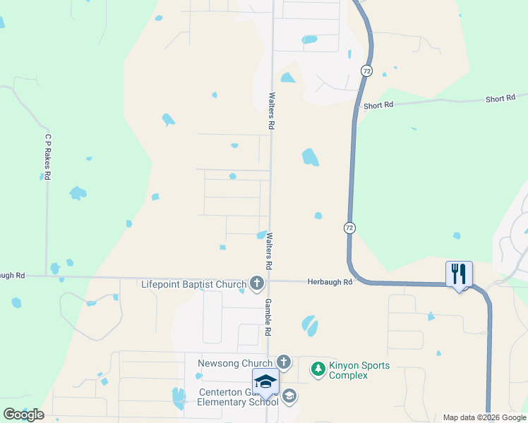 map of restaurants, bars, coffee shops, grocery stores, and more near 11400 Walters Road in Bentonville