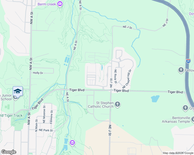 map of restaurants, bars, coffee shops, grocery stores, and more near 1502 Northeast Benjamin Greens in Bentonville