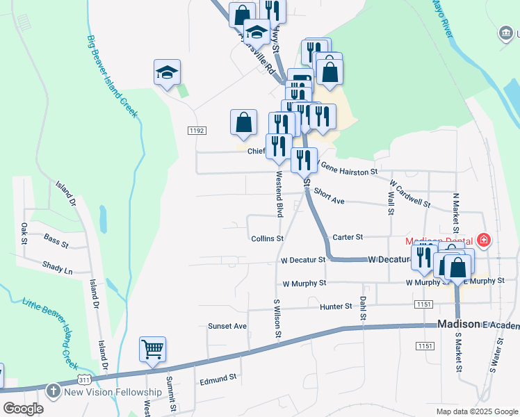 map of restaurants, bars, coffee shops, grocery stores, and more near 606 Cobb Street in Madison