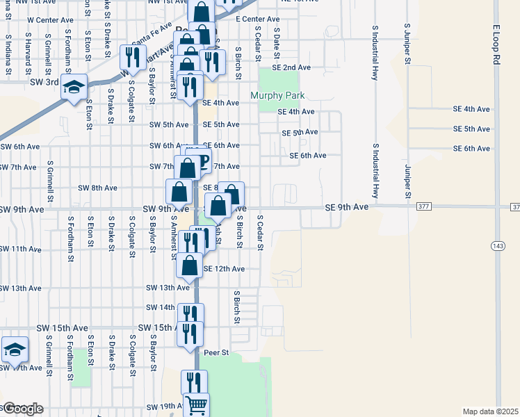 map of restaurants, bars, coffee shops, grocery stores, and more near 901 South Cedar Street in Perryton