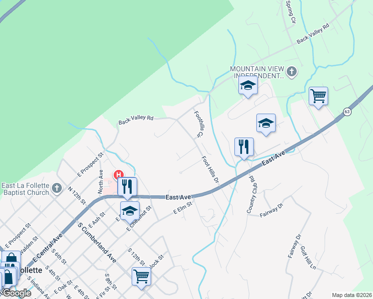 map of restaurants, bars, coffee shops, grocery stores, and more near 108 West Morningside Park in LaFollette