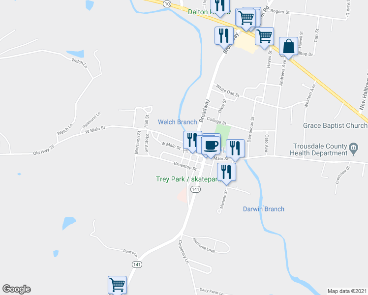 map of restaurants, bars, coffee shops, grocery stores, and more near 200 West Main Street in Hartsville
