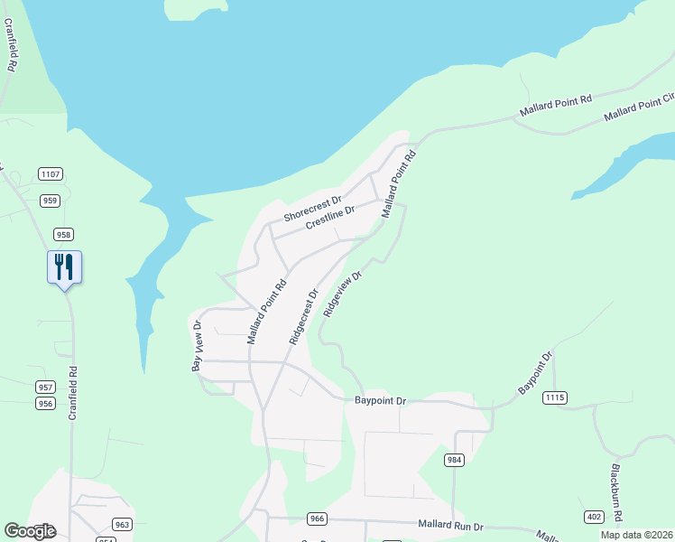 map of restaurants, bars, coffee shops, grocery stores, and more near 443 Ridgecrest Drive in Mountain Home