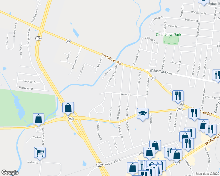 map of restaurants, bars, coffee shops, grocery stores, and more near 214 Greenleaf Circle in Gallatin