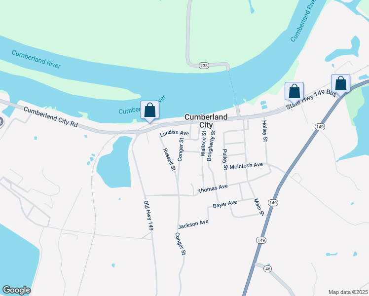 map of restaurants, bars, coffee shops, grocery stores, and more near 206 Conger Street in Cumberland City