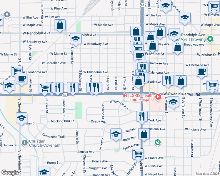 map of restaurants, bars, coffee shops, grocery stores, and more near 509 S Taylor St in Enid
