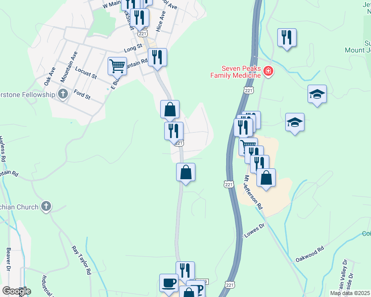 map of restaurants, bars, coffee shops, grocery stores, and more near 921 South Jefferson Avenue in West Jefferson