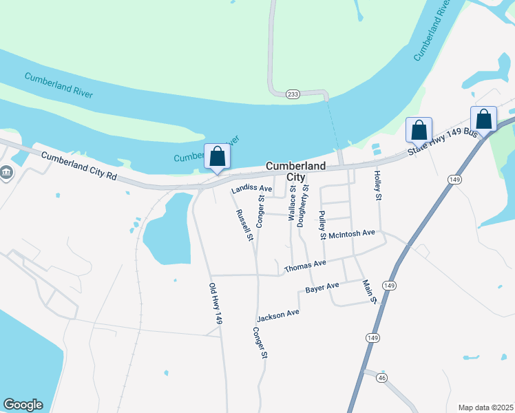 map of restaurants, bars, coffee shops, grocery stores, and more near 206 Conger Street in Cumberland City