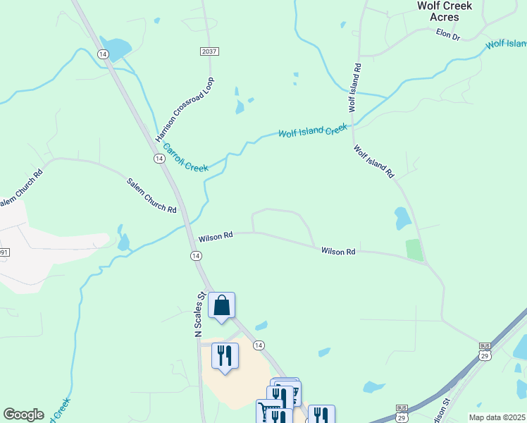 map of restaurants, bars, coffee shops, grocery stores, and more near 191 Wilson Road in Reidsville