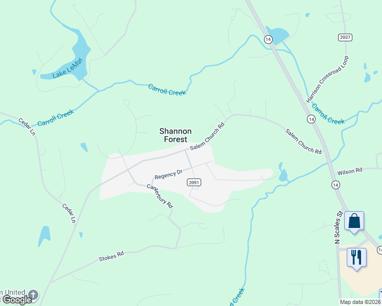 map of restaurants, bars, coffee shops, grocery stores, and more near 498 Salem Church Road in Reidsville