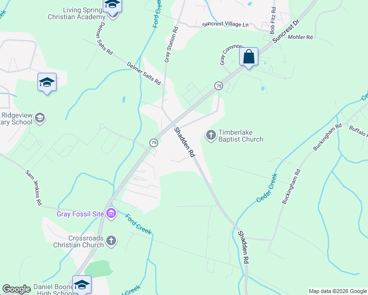 map of restaurants, bars, coffee shops, grocery stores, and more near 1189 Shadden Road in Gray