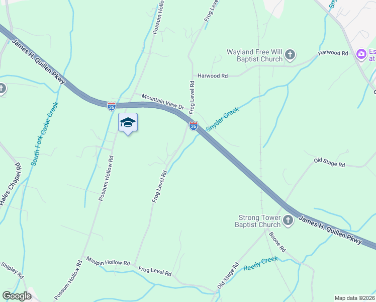 map of restaurants, bars, coffee shops, grocery stores, and more near 312-514 Frog Level Road in Johnson City