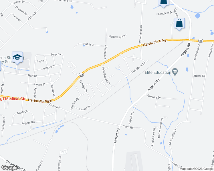 map of restaurants, bars, coffee shops, grocery stores, and more near 455 Brady Lane in Gallatin