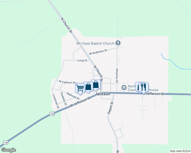 map of restaurants, bars, coffee shops, grocery stores, and more near 207 Moore Street in Jackson