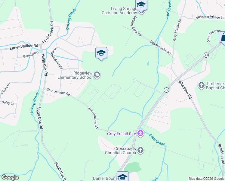 map of restaurants, bars, coffee shops, grocery stores, and more near 252 Sam Jenkins Road in Gray