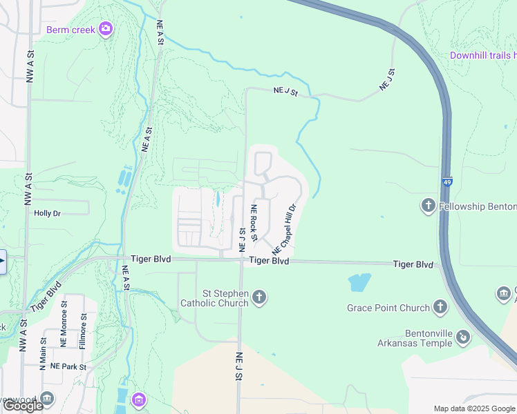 map of restaurants, bars, coffee shops, grocery stores, and more near 1612 Northeast Rock Street in Bentonville