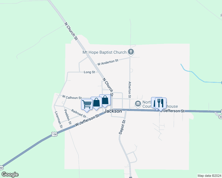 map of restaurants, bars, coffee shops, grocery stores, and more near North Carolina 305 in Jackson
