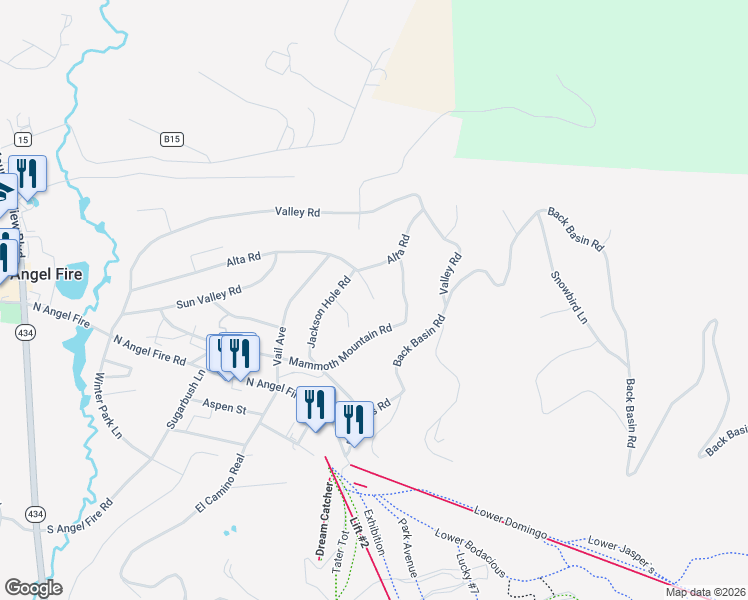 map of restaurants, bars, coffee shops, grocery stores, and more near 15 Boyne Mountain in Angel Fire