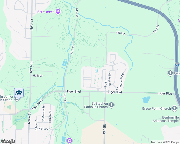 map of restaurants, bars, coffee shops, grocery stores, and more near 1502 Northeast Benjamin Greens in Bentonville