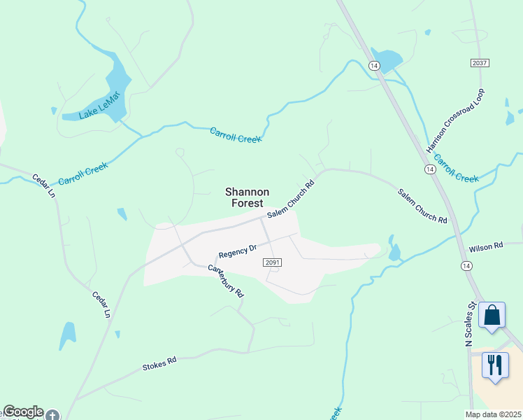 map of restaurants, bars, coffee shops, grocery stores, and more near 507 Salem Church Road in Reidsville
