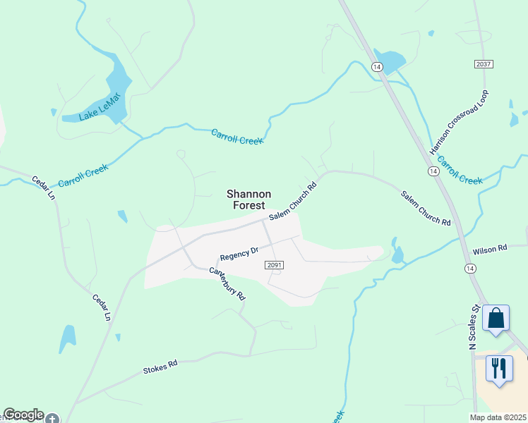 map of restaurants, bars, coffee shops, grocery stores, and more near 507 Salem Church Road in Reidsville