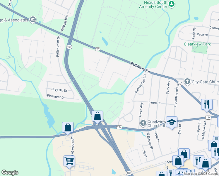 map of restaurants, bars, coffee shops, grocery stores, and more near 323 Blade Street in Gallatin
