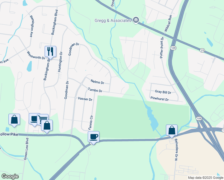 map of restaurants, bars, coffee shops, grocery stores, and more near 317 Goodman Drive in Gallatin