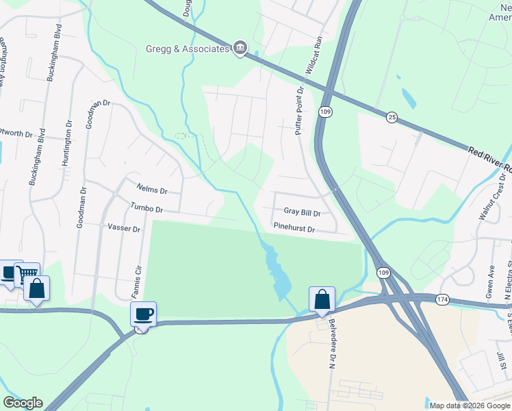 map of restaurants, bars, coffee shops, grocery stores, and more near 1136 Gray Bill Drive in Gallatin
