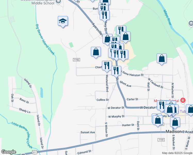 map of restaurants, bars, coffee shops, grocery stores, and more near 611 Idol Street in Madison