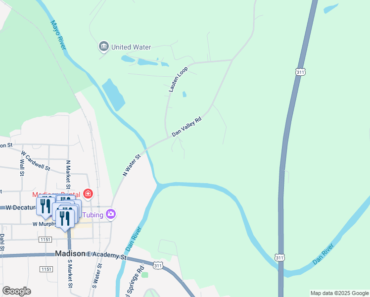 map of restaurants, bars, coffee shops, grocery stores, and more near 991 Dan Valley Road in Madison