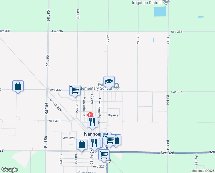 map of restaurants, bars, coffee shops, grocery stores, and more near Road 160 in Ivanhoe