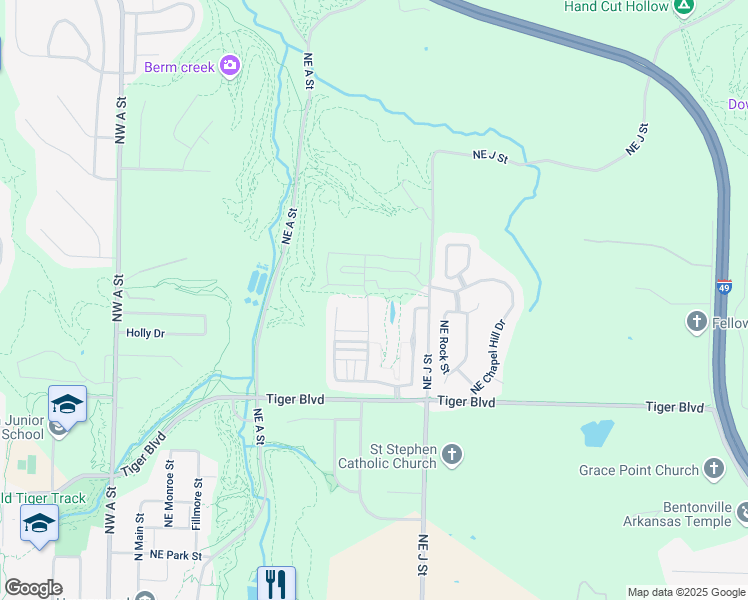 map of restaurants, bars, coffee shops, grocery stores, and more near 1518 Northeast Benjamin Greens in Bentonville