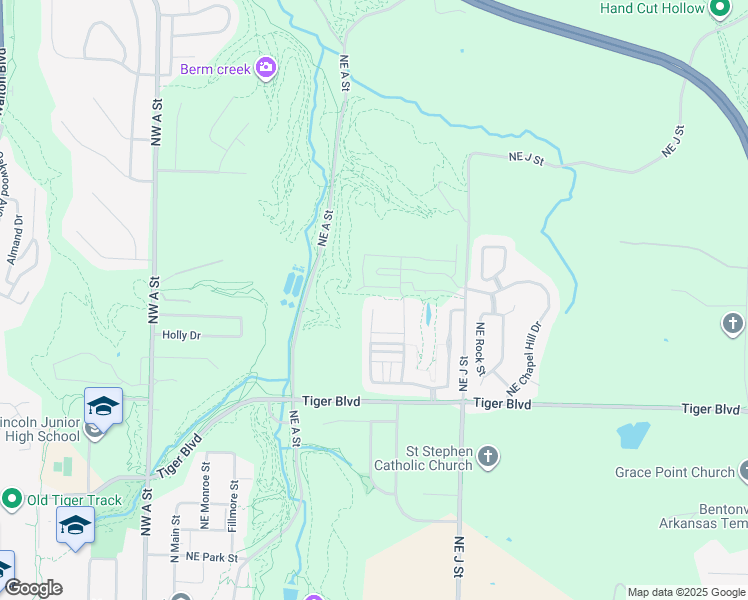 map of restaurants, bars, coffee shops, grocery stores, and more near 1521 Northeast Young Avenue in Bentonville